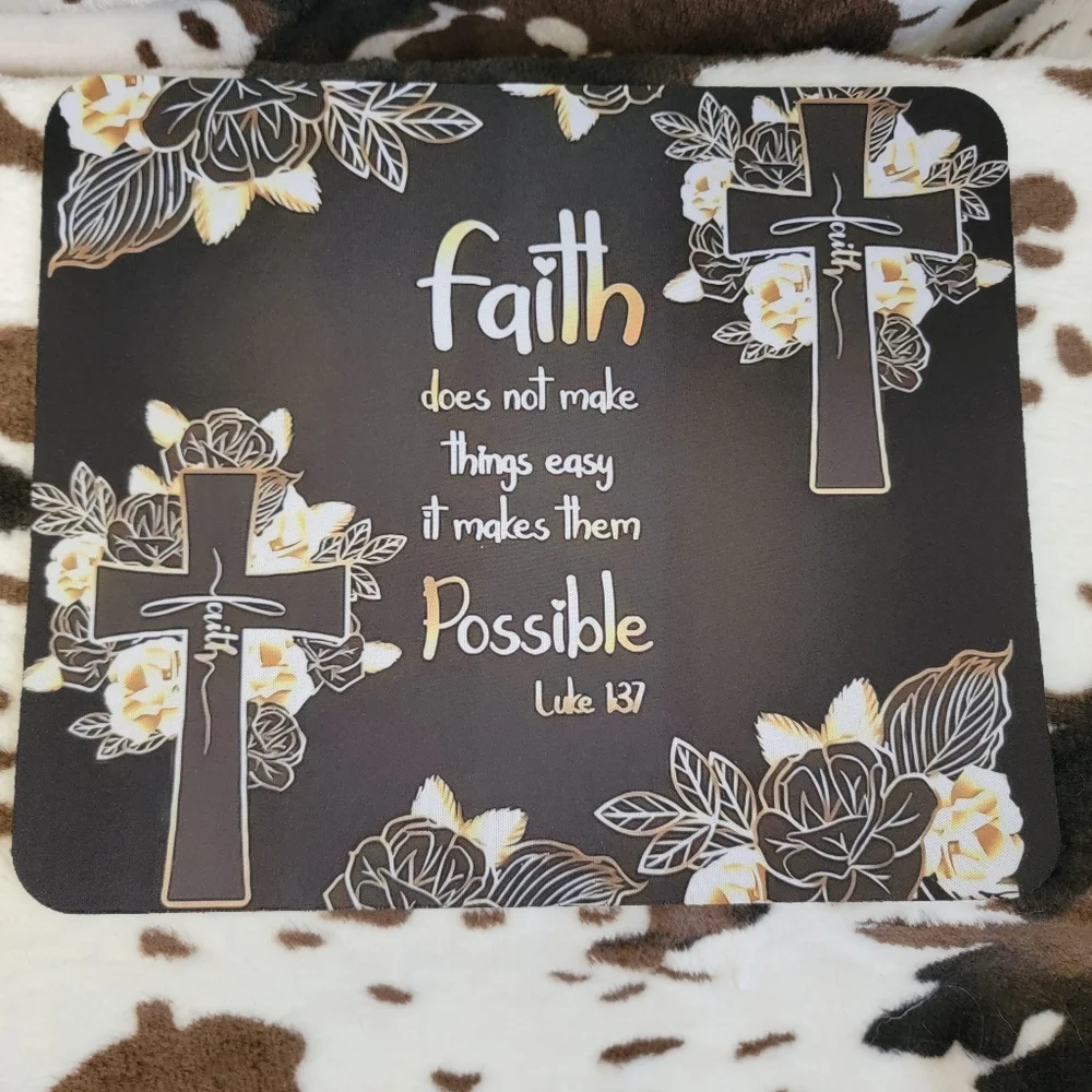 Faith Cross Floral Computer Mouse Pad